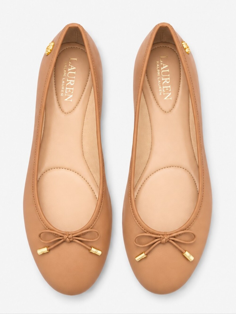 RALPH LAUREN Tan Leather Jayna Fall Staple Classic Everyday Ballet Flats